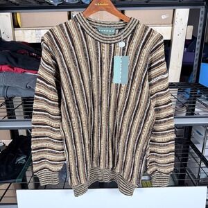 Tundra Men's Striped Crew Neck Sweater Size L Made in Canada 3d knit coogi style